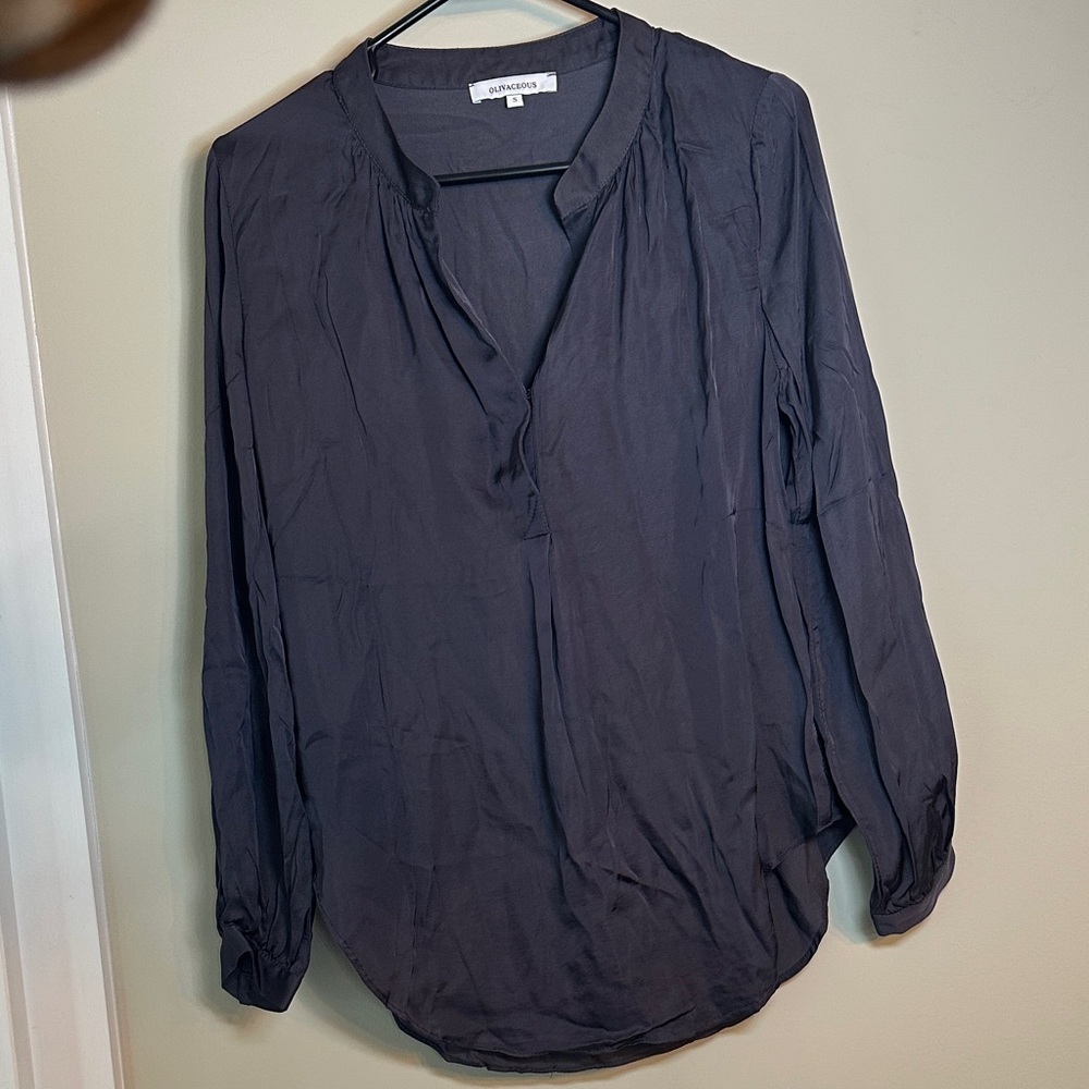 NWOT Satin Charcoal Long Sleeve Blouse